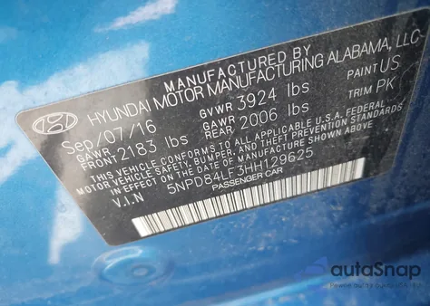 2017 Hyundai Elantra Se z USA, uszkodzony, nr VIN 5NPD84LF3HH129625